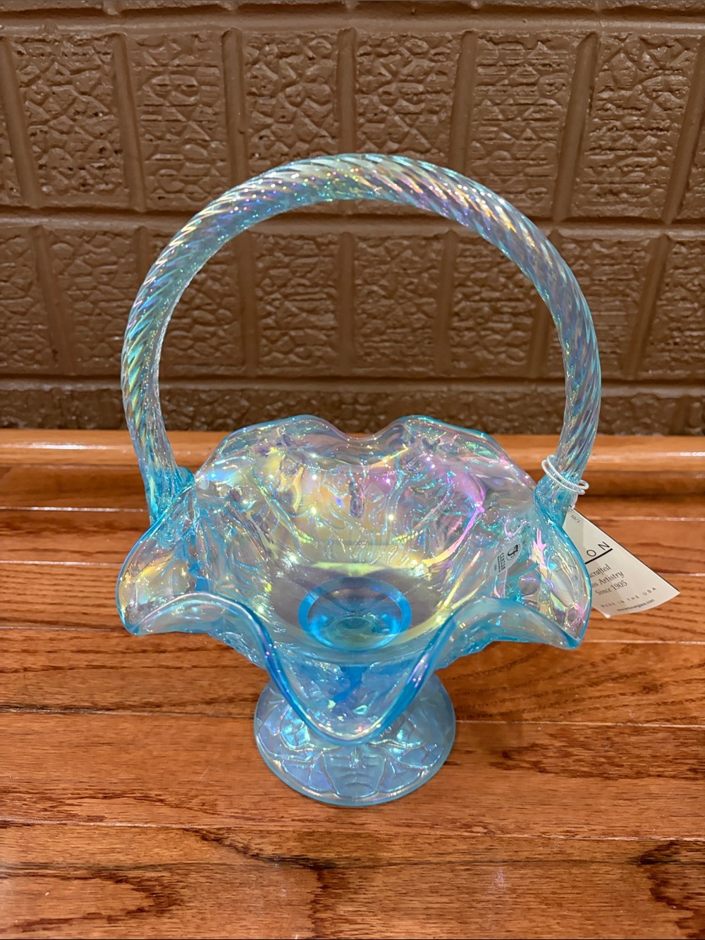 Fenton "Dancing Daisies" Celeste Blue Stretch Basket - Picture 2 of 10